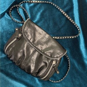 Steve Madden Black Crossbody Bag with Studded Strap and Zipper Detail